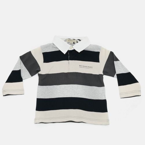 Kids Beige/ Striped Jersey Long Sleeve Polo T-Shirt 18M - Burberry - Modalova