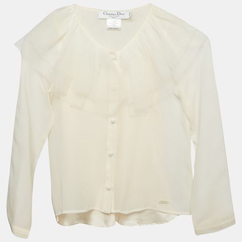 Tulle Ruffle Detail Long Sleeve Silk Blouse 8 Yrs - Dior - Modalova