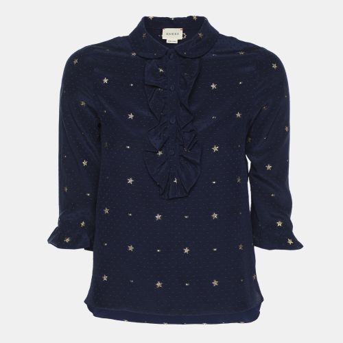 Silk Star Embroidered Ruffled Blouse 10Y - Gucci - Modalova