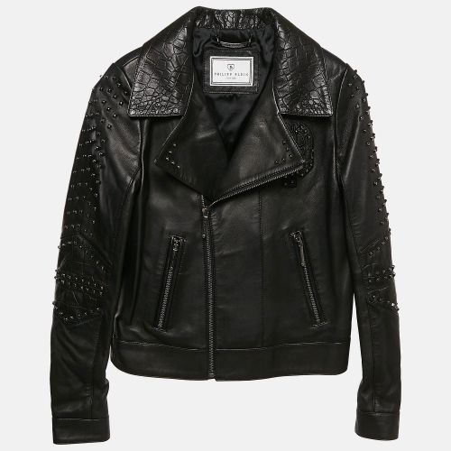 Junior Textured Leather Stud Detail Zip-Up Jacket 12 Yrs - Philipp Plein - Modalova