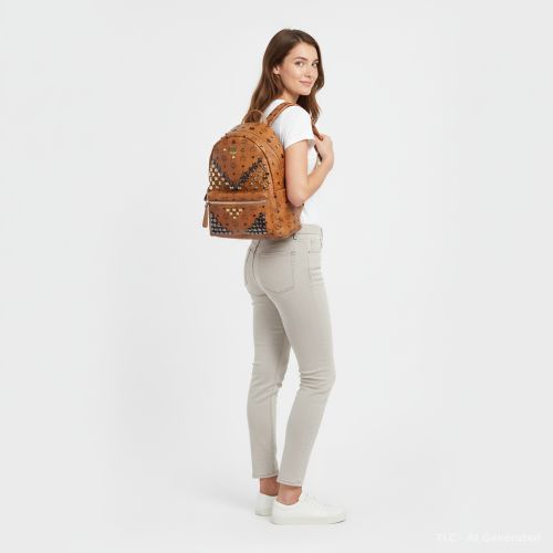 Stark Large Cognac Visetos Coated Canvas Backpack - MCM - Modalova