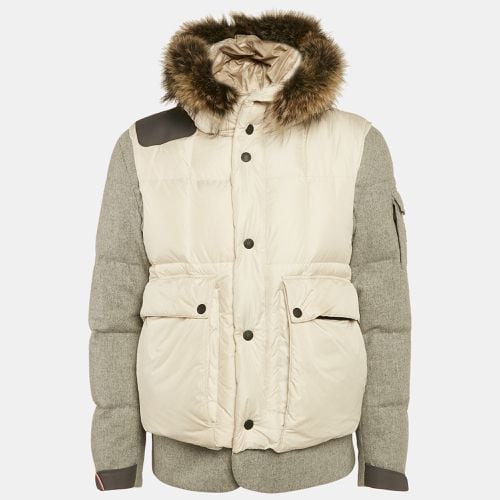 Moncler Beige Coyote Fur Trim Synthetic and Wool Colmiane Guibbotto Down Jacket L - Moncler - Modalova