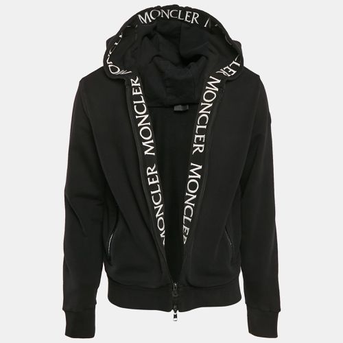 Moncler Black Logo Embroidered Cotton Knit Manglia Cardigan Hoodie L - Moncler - Modalova