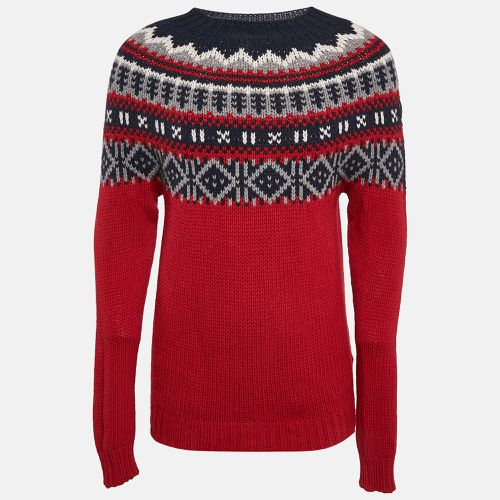 Moncler Red/Blue Intarsia Wool Knit Mock Neck Sweater L - Moncler - Modalova