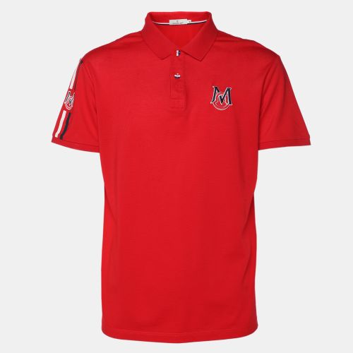 Moncler Red Cotton Pique Logo Patch Polo T-Shirt XL - Moncler - Modalova