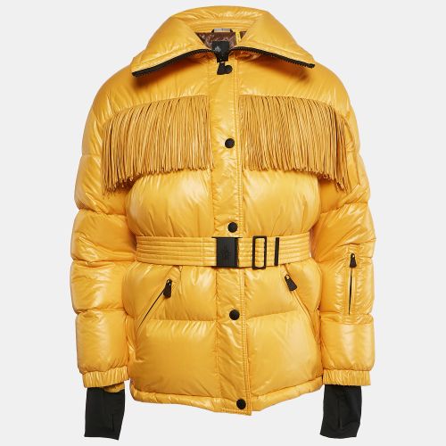 Moncler Yellow Nylon Button Front Fringe Detail Quilted Down Jacket L - Moncler - Modalova