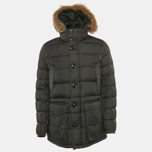 Moncler Black Real Fur Trim Nylon Hooded Down Jacket L - Moncler - Modalova