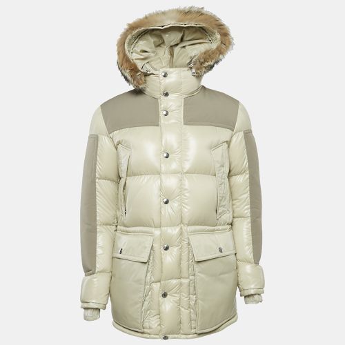 Moncler Grey Fur Trim Hood Nylon Down Puffer Jacket M - Moncler - Modalova