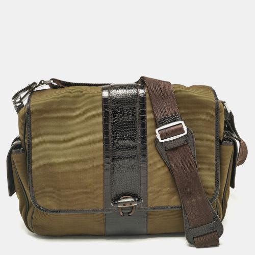 Montblanc Olive Green/Brown Croc Embossed Leather and Nylon Nightflight Messenger Bag - Montblanc - Modalova