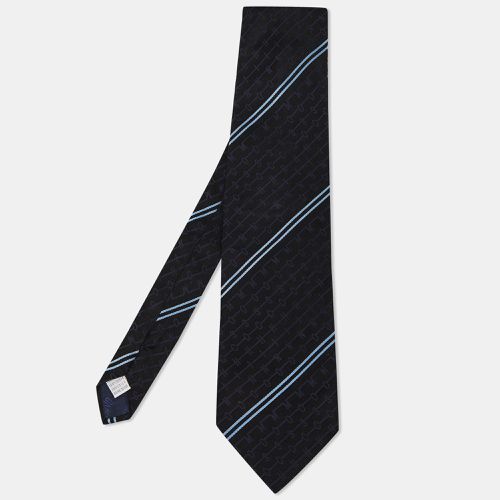 Moschino Vintage Black Diagonal Stripe Logo Patterned Silk Traditional Tie - Moschino - Modalova