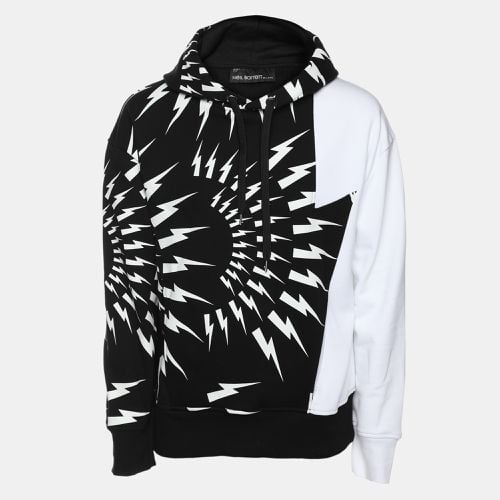 White Cotton Knit Lightning Bolt Print Hoodie S - Neil Barrett - Modalova