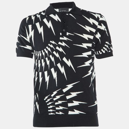 Neil Barrett Black Thunder Bolt Pattern Cotton Polo T-Shirt M - Neil Barrett - Modalova