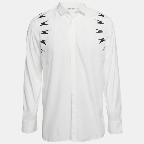 Neil Barrett White Lighting Bolt Print Cotton Slim Fit Shirt L - Neil Barrett - Modalova