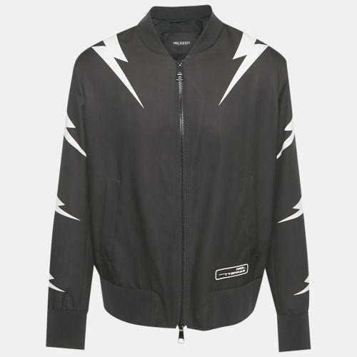 Neil Barrett Black Tiger Bolt Print Synthetic Bomber Jacket XL - Neil Barrett - Modalova