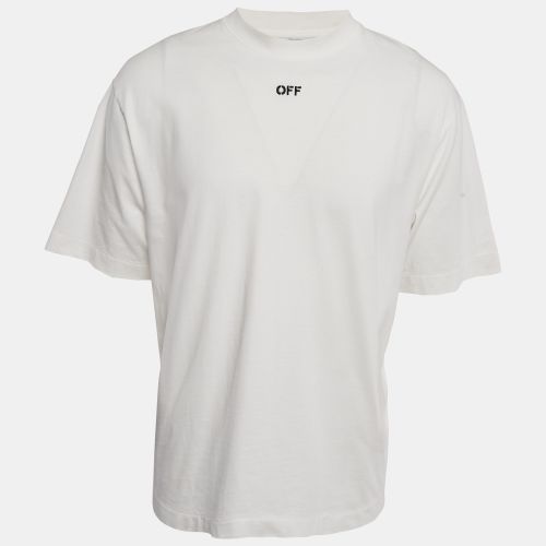 Off-White White Embroidered Cotton Crew Neck Oversized T-Shirt M - Off-White - Modalova