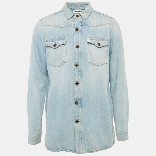 Off-White Blue Back Print Washed Denim Button Front Shirt M - Off-White - Modalova