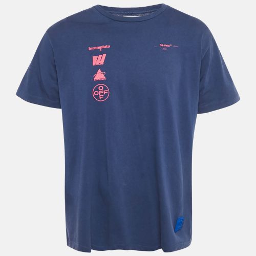 Off-White Blue Printed Cotton Knit Crew Neck Oversized T-Shirt XS - Off-White - Modalova