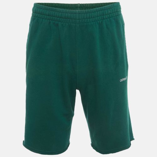 Off-White Green Caravaggio Logo Print Cotton Knit Shorts XS - Off-White - Modalova
