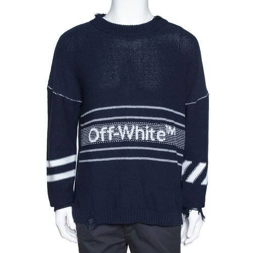 Off White Navy Blue Logo Intarsia Knit Distressed Jumper S - Off-White - Modalova