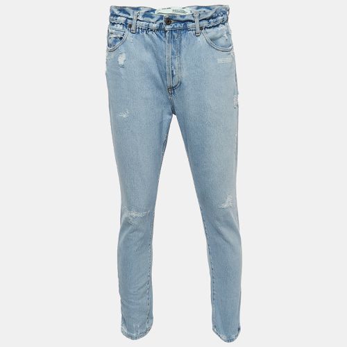 Off-White Light Blue Distressed Denim Buttoned Paperbag Waist Jeans M Waist 30" - Off-White - Modalova