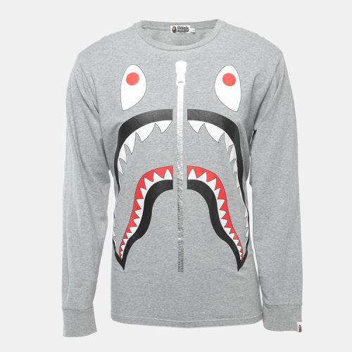 Shark Print Cotton Crew Neck Long Sleeve T-Shirt L - A Bathing Ape - Modalova