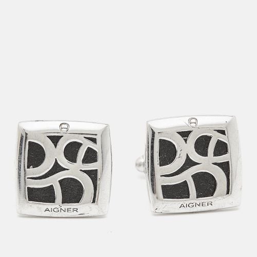 Aigner Logo Leather Silver Tone Cufflinks - Aigner - Modalova