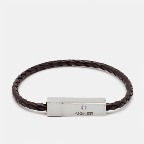 Aigner Braided Leather Silver Tone Bracelet - Aigner - Modalova