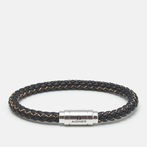 Aigner Braided Leather Silver Tone Bracelet - Aigner - Modalova