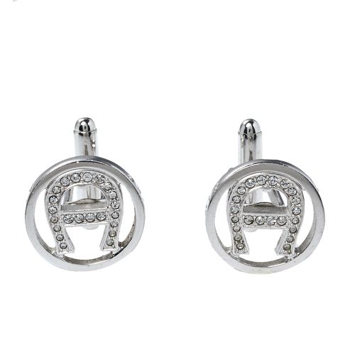 Aigner Crystal Logo Silver Tone Cufflinks - Aigner - Modalova