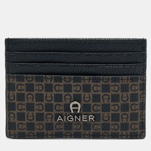 Aigner Black/Brown Monogram Coated Canvas and Leather Card Holder - Aigner - Modalova