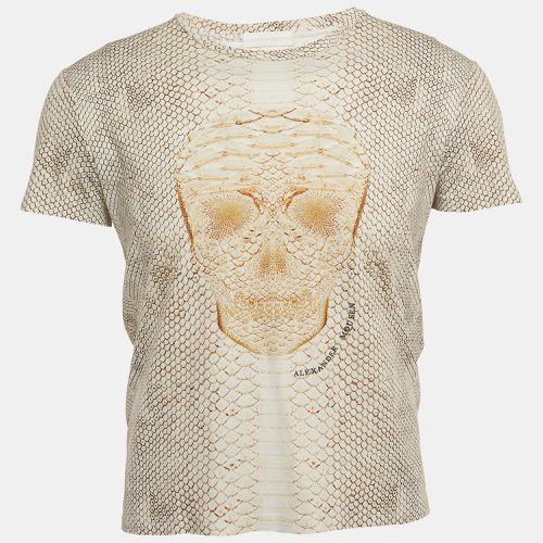 Alexander McQueen Cream Snake Print Skull Front Cotton Half Sleeve T-Shirt S - Alexander McQueen - Modalova