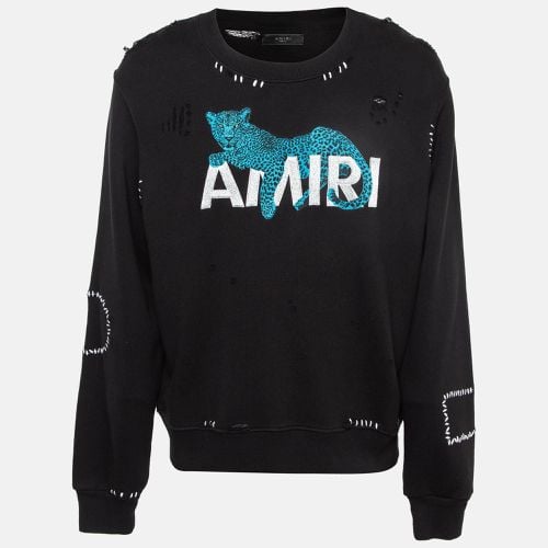 Amiri Black Logo Leopard Embroidered Knit Distressed Sweatshirt M - Amiri - Modalova