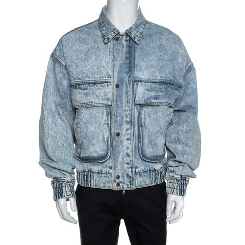 Amiri Blue Acid Washed Denim Zip Front Bomber Jacket S - Amiri - Modalova