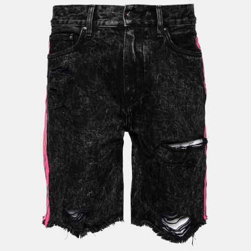 Amiri Black Distressed Contrast Stripe Printed Denim Shorts S - Amiri - Modalova