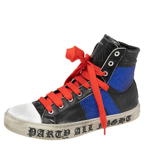 Amiri Black/Blue Leather And Glitter Sunset Lace High Top Sneakers Size 42 - Amiri - Modalova