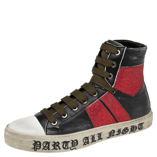 Amiri Black/Red Glitter And Leather Sunset Lace High Top Sneakers Size 42 - Amiri - Modalova