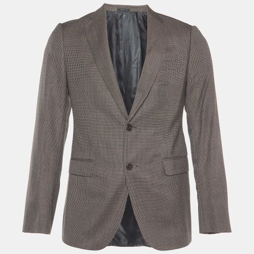 Armani Collezioni Brown Checkered Wool M-Line Blazer L - Armani Collezioni - Modalova