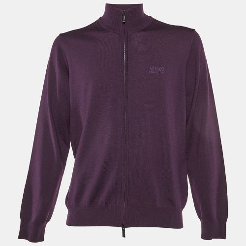 Armani Collezioni Purple Wool Knit Zip Up Sweater XXL - Armani Collezioni - Modalova