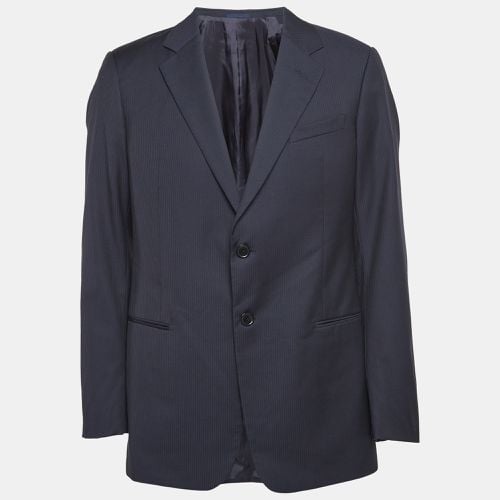 Armani Collezioni Navy Blue Stripe Patterned Wool Tailored Blazer XL - Armani Collezioni - Modalova