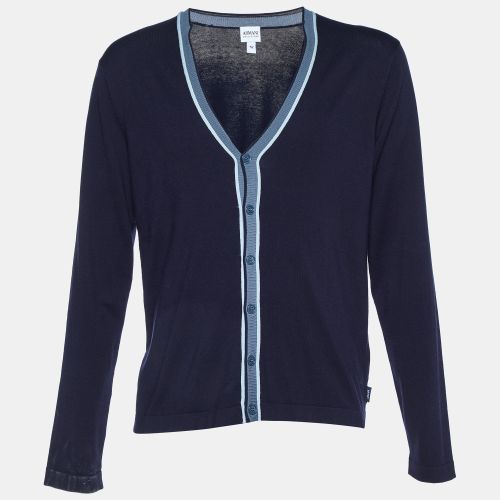 Armani Collezioni Navy Blue Silk Knit Button Front Cardigan XL - Armani Collezioni - Modalova