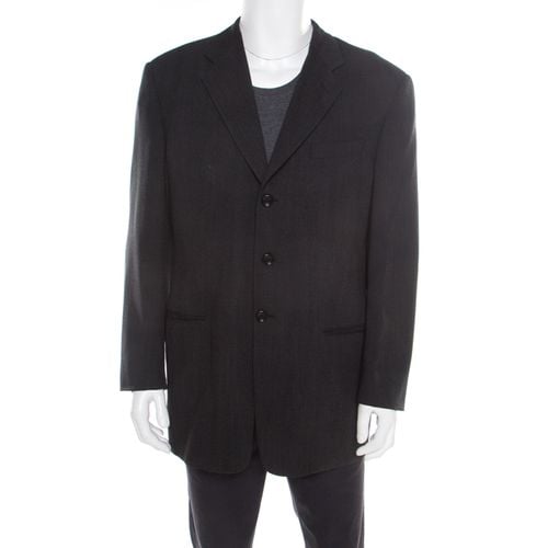 Armani Collezioni Charcoal Grey Herringbone Wool Three Button Blazer XL - Armani Collezioni - Modalova