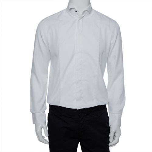 Armani Collezioni White Cotton & Silk Stand Collar Tuxedo Shirt L - Armani Collezioni - Modalova