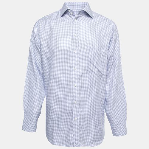 Armani Collezioni Blue Checked Cotton Button Front Full Sleeve Shirt M - Armani Collezioni - Modalova