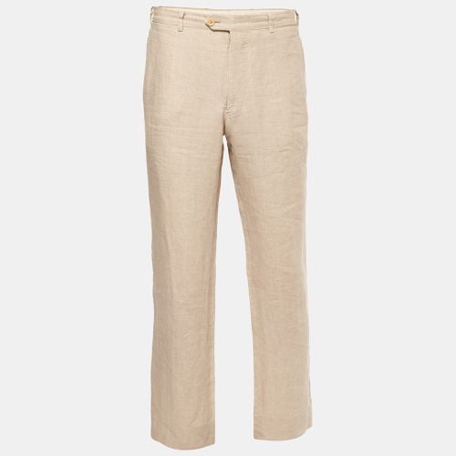 Armani Collezioni Beige Linen Straight Leg Trousers 2XL - Armani Collezioni - Modalova