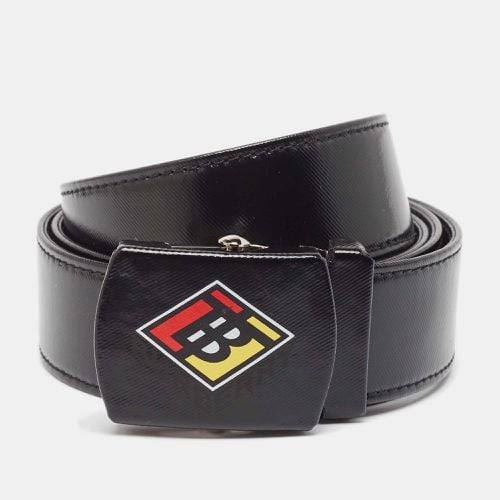 Burberry Black Coated Canvas and Leather Graphic Plaque Buckle Belt 90CM - Burberry - Modalova