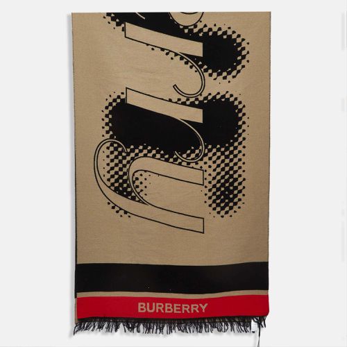 Burberry Beige/Black Patterned Wool Oversized Football Scarf - Burberry - Modalova