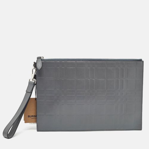 Burberry Grey Check Embossed Leather Edin Zip Pouch - Burberry - Modalova