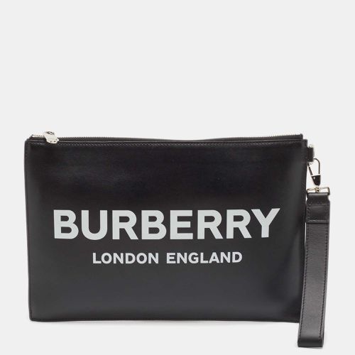 Burberry Black Leather Logo Edin Wristlet Clutch - Burberry - Modalova