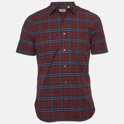 Burberry Crimson Red Checked Cotton Short Sleeve Alexander Shirt M - Burberry - Modalova