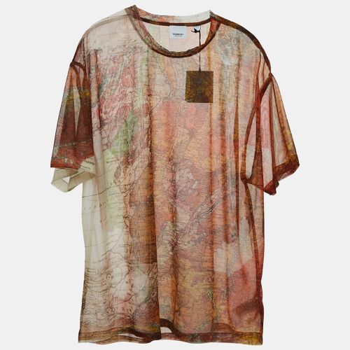 Burberry Orange Aldous Map Print Sheer Mesh T-shirt L - Burberry - Modalova